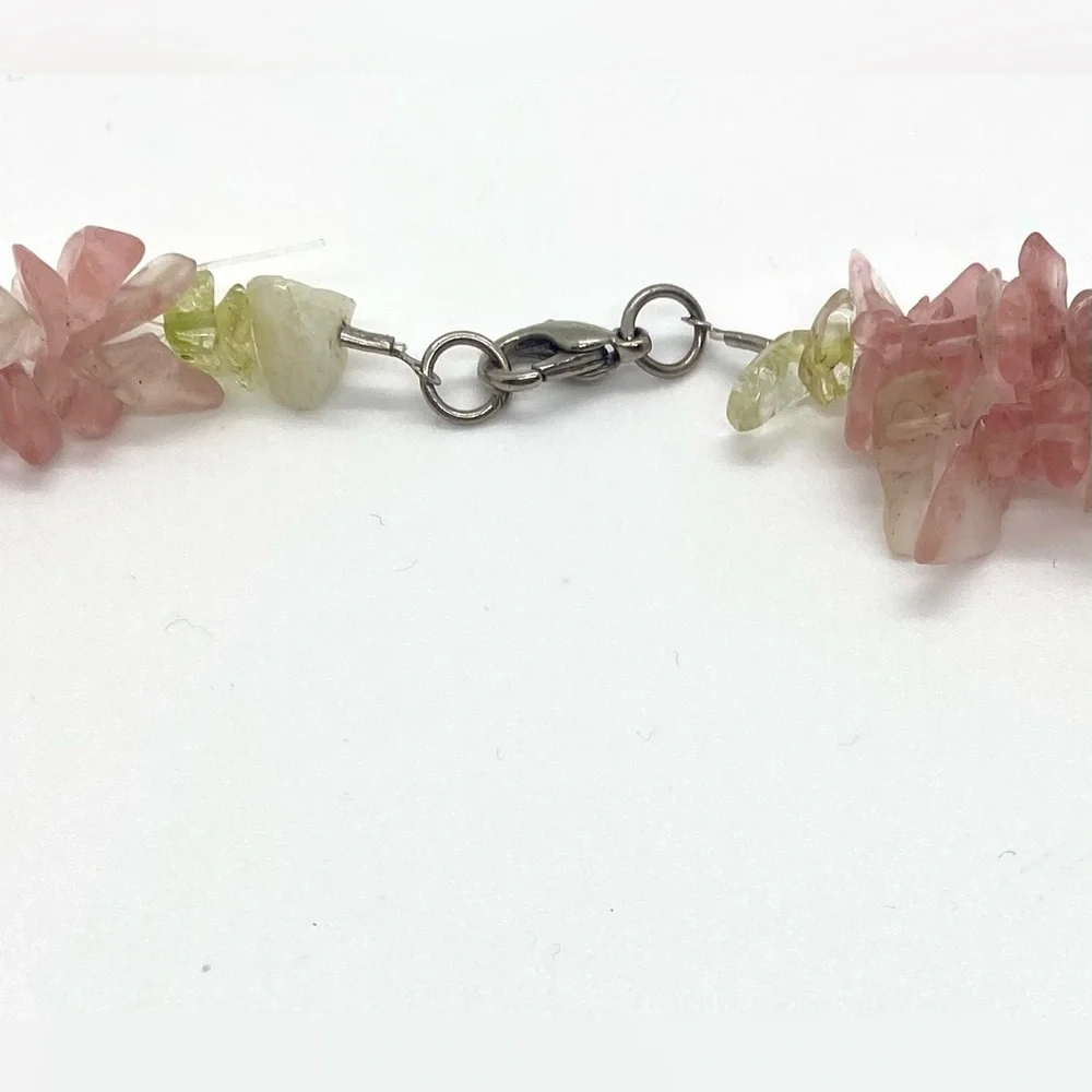 Vintage Long Chunky Pink Green Beaded Necklace Boho Eclectic Coastal Grandma